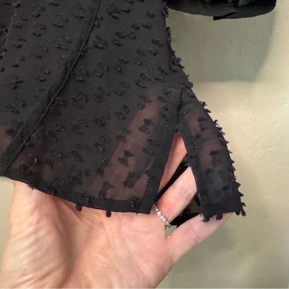 OHNE TITLE Rare Sheer Swiss Dot Loose Fit Black Blouse Tie Neck 3/4 Sleeves Sz 6 - Picture 12 of 15